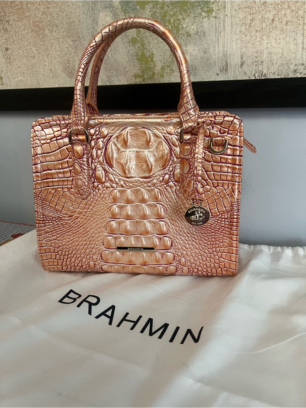 Brahmin Rose Gold Croc-Embossed Satchel - Picture 11 of 11